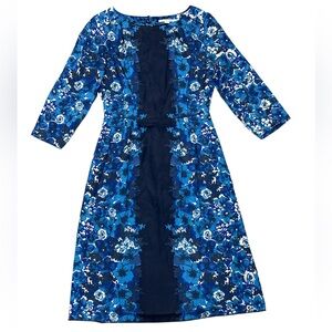 Boden Blue and Black Floral Silk Blend Dress
